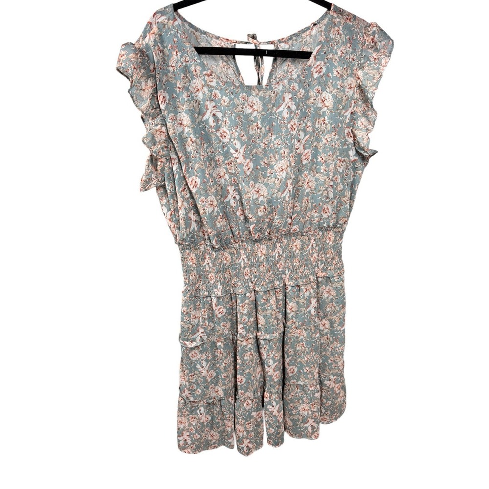 Blue Flowy Ruffle Dress 1X Tie Back Boho Lightweight